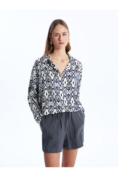 LC Waikiki Cămașă oversize pentru femei cu mânecă lungă cu model bleumarin