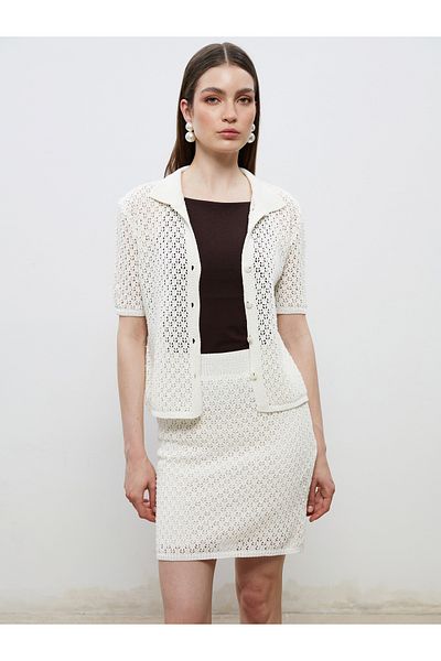 LC Waikiki Shirt Collar Openwork Women's Knitwear Cardigan