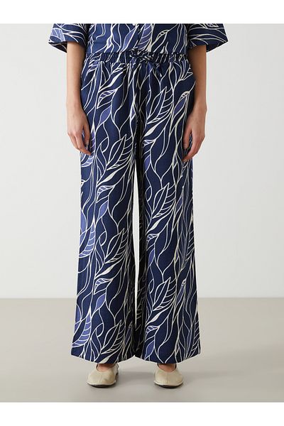 LC Waikiki Patterned Wide Leg Women's Trousers with Elastic Waist