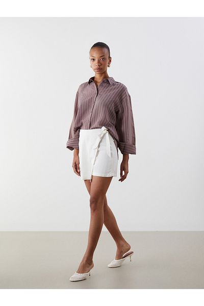 LC Waikiki Women's Linen Blend Shorts Skirt with Zipper at the Waist