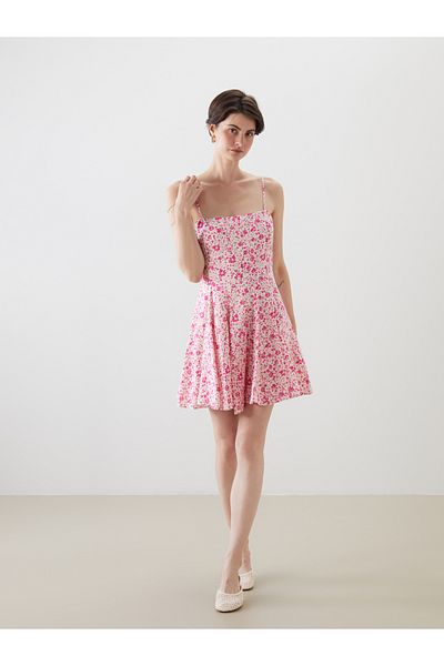 LC Waikiki Μίνι φόρεμα με τετράγωνο γιακά Floral Modal Blend