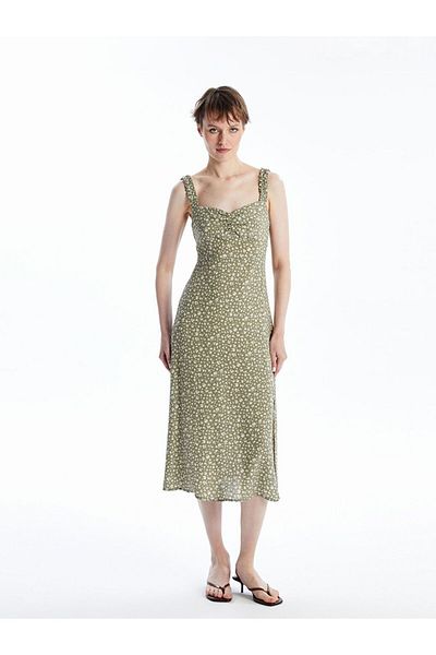 LC Waikiki Khaki Heart Collar Floral Women's Dress