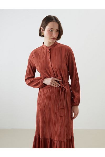 LC Waikiki Γυναικείο φόρεμα LCWAIKIKI Classic Orange Judge Collar Muslin