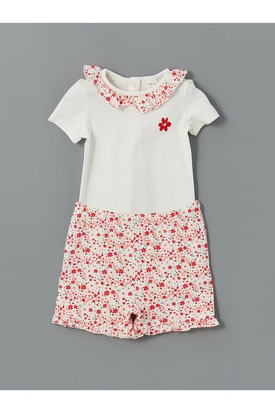 LC Waikiki Floral Baby Girl Snapback Bodysuit and Shorts 2-Piece