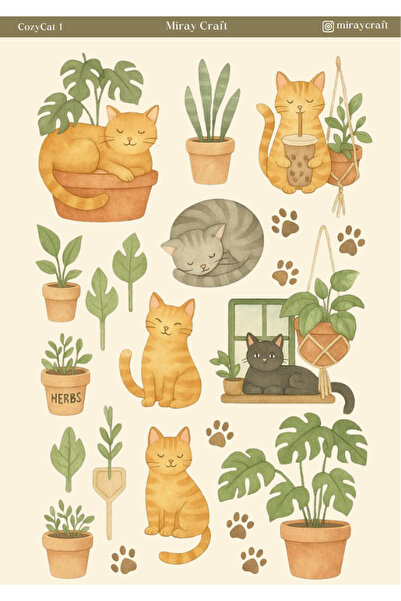 MirayDesign 1 autocolant tematic Peaceful pisică – 12x17 cm pentru album de î...