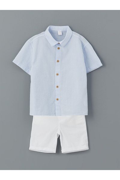 LC Waikiki Cămașă și pantaloni scurți pentru băiat cu dungi, pachet de 2