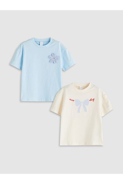 LC Waikiki Tricou pentru fete cu detaliu panglică, pachet de 2
