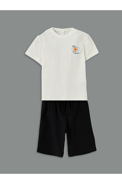 LC Waikiki Printed Boy's T-Shirt and Shorts 2-Piece