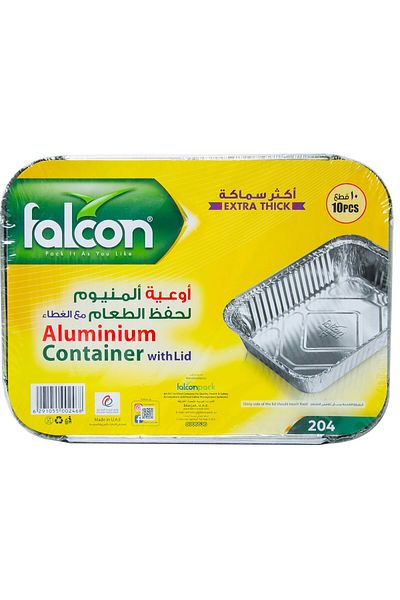 Falcon Aluminium Container With Lid 204 – 660ml – 10pcs – Food-grade & Recyclable
