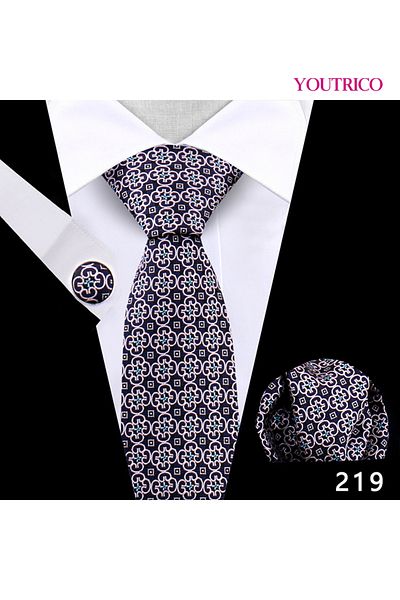 Youtrico Tie,Handkerchief and cufflinks Set-Artisanal Business 3PCS Handmade Formal Hanky Suit