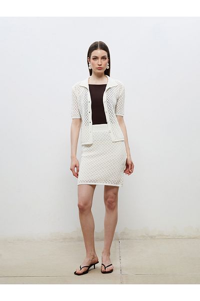 LC Waikiki Shirt Collar Openwork Women's Knitwear Cardigan