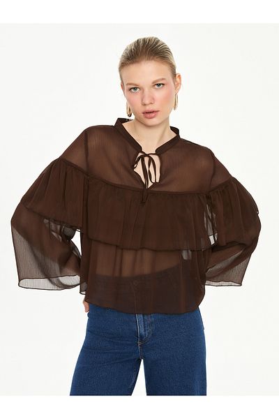 LC Waikiki Tie Collar Ruffle Detailed Blouse