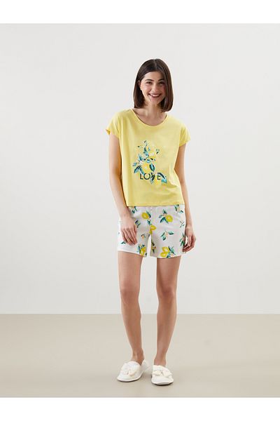 LC Waikiki Crew Neck Printed Women's Shorts Pajamas Set