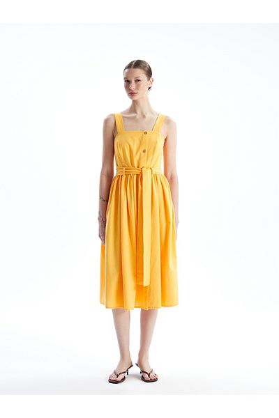 LC Waikiki Γυναικείο φόρεμα λινό Look Square γιακά με λουράκι - Συνδυασμός Mother and Daughter