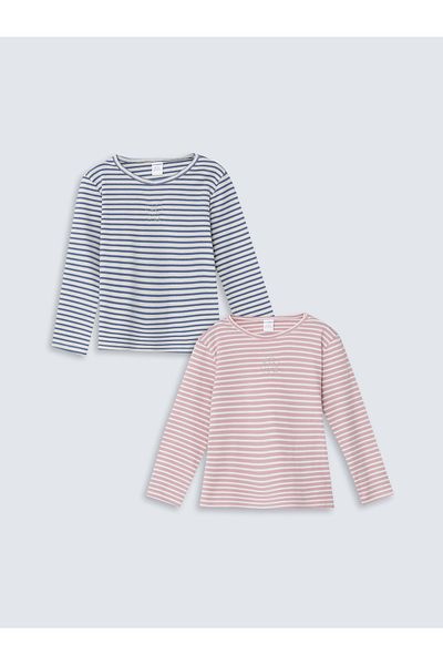 LC Waikiki Crew Neck Striped Girl's T-Shirt Pack of 2