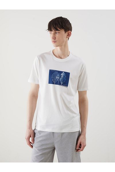 LC Waikiki Bedrucktes Herren-T-Shirt aus gekämmter Baumwolle mit Rundhalsausschnitt