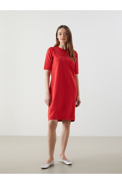 LC Waikiki Crew Neck Beaded Knitwear Dress
