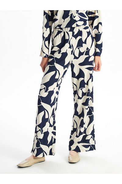 LC Waikiki Patterned Wide Leg Women's Trousers with Elastic Waist