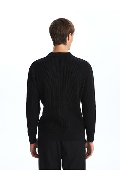 LC Waikiki Pulover de tricotat pentru bărbați, cu mânecă lungă, cu gât polo, negru