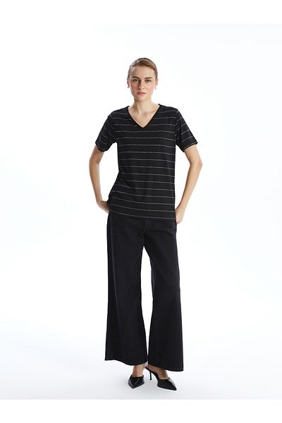 LC Waikiki Tricou cu dungi pentru damă cu decolteu în V