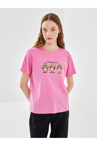 LC Waikiki Γυναικείο μπλουζάκι με στάμπα Crew Neck