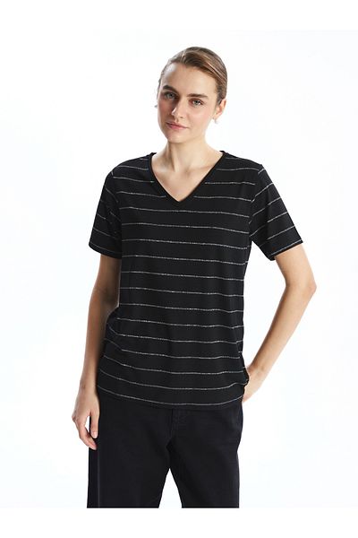 LC Waikiki Tricou cu dungi pentru damă cu decolteu în V