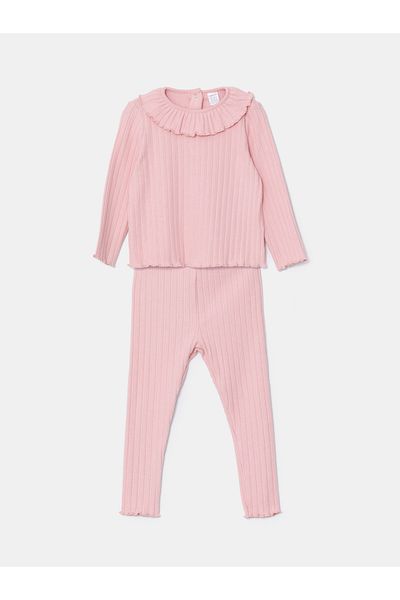 LC Waikiki Crew Neck Long Sleeve Printed Baby Girl Blouse and Leggings 2Pcs