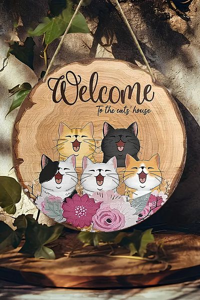 kutuTR 😺   "Welcome to the Cats' House" Cat Themed Mdf Door Panel – Fun Paw Welcome Ks005