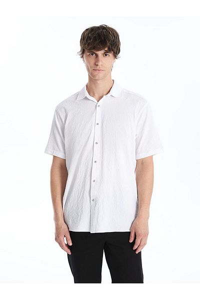 LC Waikiki White Regular Fit Short Sleeve Dobby Men's Textured Shirt