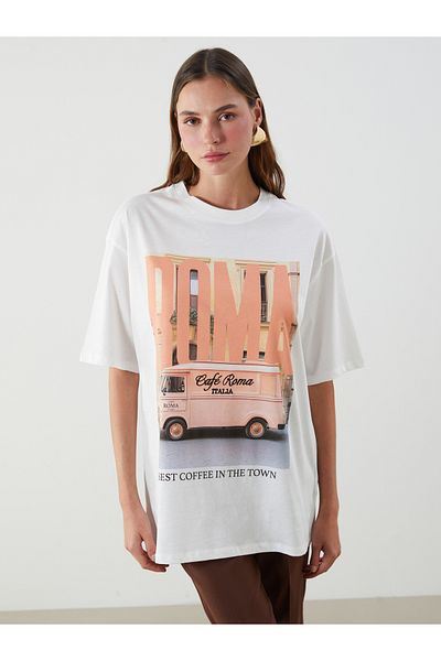 LC Waikiki Crew Neck Roman Printed Oversize Women's T-Shirt