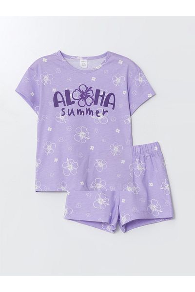 LC Waikiki Crew Neck Printed Girls' T-Shirts and Shorts Set of 2
