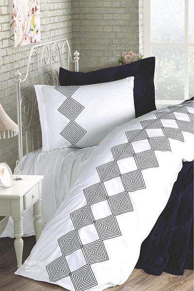Çeyiz Diyarı Seher 4 Piece Embroidered Pique Set 240X260 Navy Blue