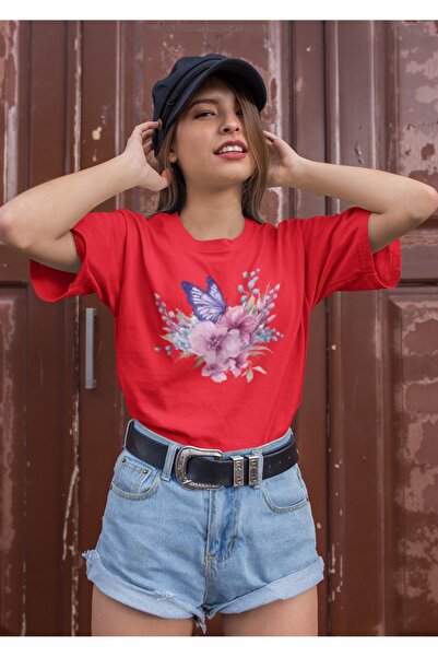 ArtYus تي شيرت للجنسين للرجال/النساء مطبوع عليه زهرة الفراشة ملونة مقاس كبير ...