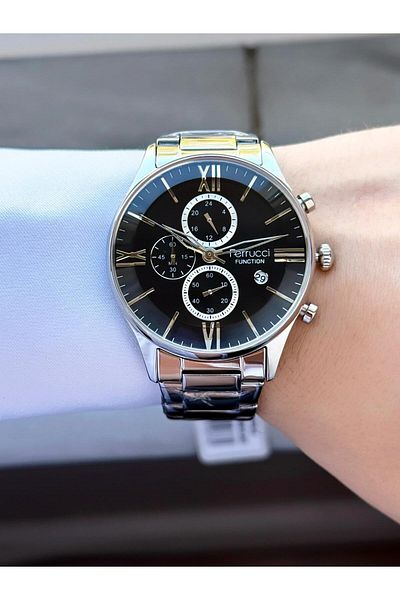 Ferrucci Men's Silver Black Color Metal Cord Wrist Watch