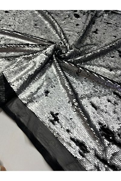Kumaş sever Black Gray Double Sided Sequin Fabric Double Width Meter Evening Dress, Skirt, Dress, Blouse, Jacket, Night Clothes