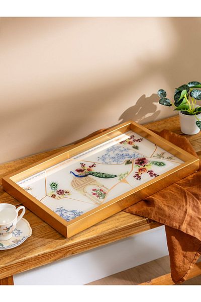 LC Waikiki Mixed Printed Decorative Glass Tray 24X39 cm