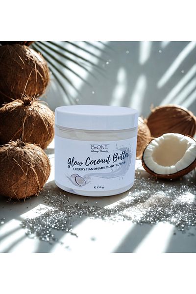 BeOne Cosmetics Glow Coconut Butter - unt de corp cu particule stralucitoare, aroma de cocos si flori de Tiare