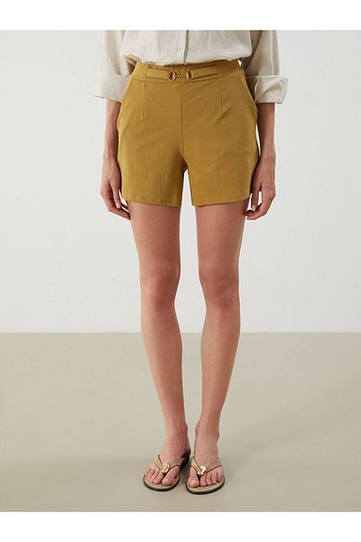 LC Waikiki Black Waist Belted Pleated Women's Shorts