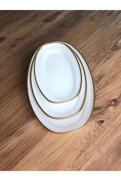B&M Presentation Patterned Plain Edge Boat Plate Set of 3