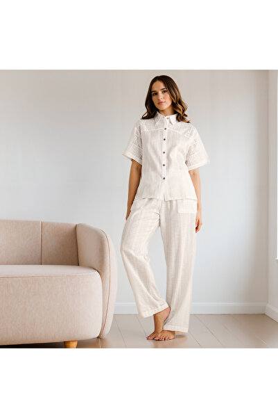 FAV Crochet Detail Shirt and Pyjama Set