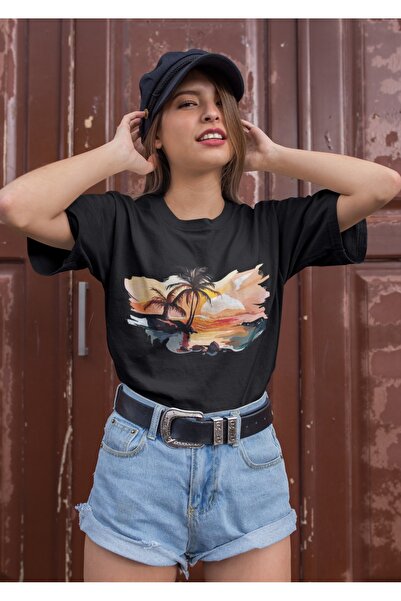 ArtYus Unisex Bărbați/Femei Palmieri Apus de soare cu imprimeu Colorat cu imp...