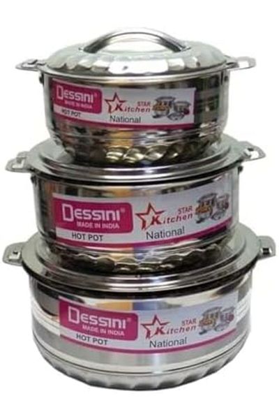 Dessini 3-Set Of Stainless Steel Hotpot Includes Large 2500ml, Medium 1500ml, Small Silver 1000ml