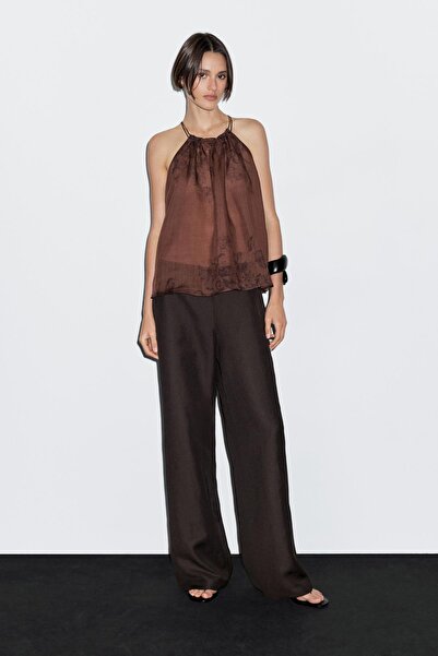 Massimo Dutti Dökümlü çiçek desenli halter yaka top