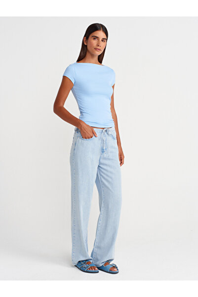 Dilvin 31855 Tricou cu decolteu barcă-albastru