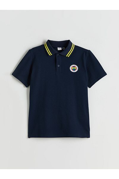 LC Waikiki Navy Blue Polo Neck Printed Boy's T-Shirt