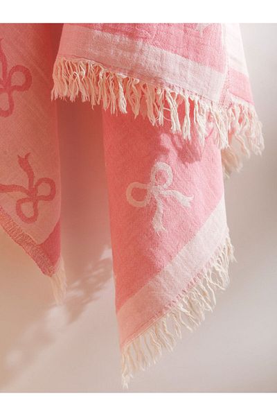 LC Waikiki Pink Bow Patterned Women's Beach Towel 90X165 cm