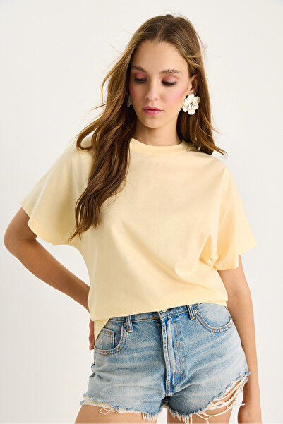 Bianco Lucci Women's Organic Cotton Regular Fit Crew Neck Basic Short Sleeve T-Shirt 60602048