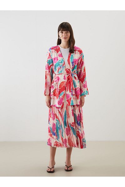 LC Waikiki Green Shawl Collar Patterned Oversize Women's Kimono