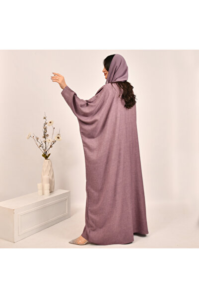 Beyond Purple half-bisht wrap abaya with linen fabric
