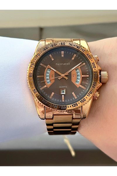 Ferrucci Men's Brown Metal Cord Calendar Wrist Watch